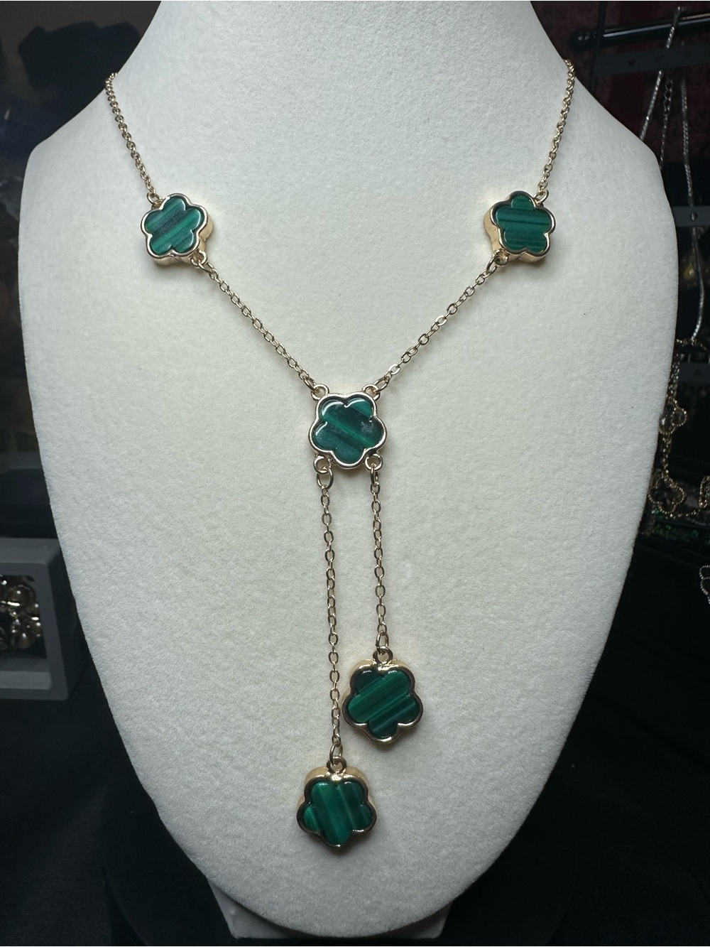 Green Clover Drop Necklace with Gold-Tone Chain